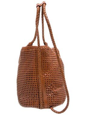 Bembien cognac woven leather Ava bucket backpack handbag shoulder bag - EUC